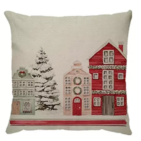 Capa de Almofada Natalina Decoração de Natal Festa Enfeite Papai Noel Renas Boneco de Neve Linho Estampado 43x43cm