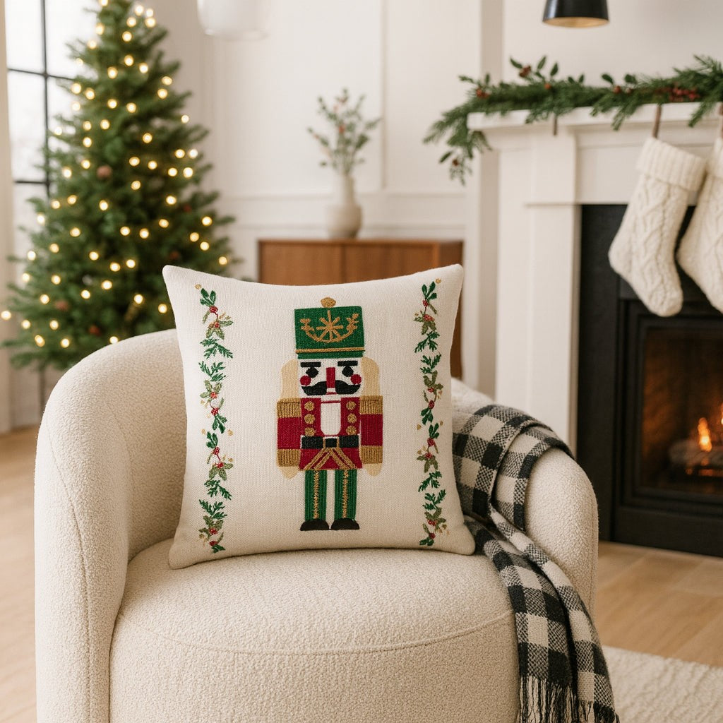 Capa de Almofada Natalina Decoração de Natal Festa Enfeite Papai Noel Renas Boneco de Neve Linho Estampado 43x43cm